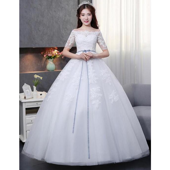 二枚送料無料 ウエディングドレス 韓国風 ボートネック 編み上げ Aライン 半袖 ゴージャス 体型カバー効果抜群 妊婦さんも安心 結婚式 パーティー Xcp145 洋服通販店 通販 Yahoo ショッピング