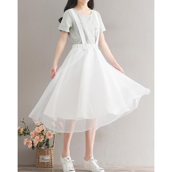 二枚送料無料 チュールワンピース ストラップスカート ストラップ可取 森ガール系 スイート 通勤 通学 デート 写真撮影 旅行 ホワイト 着回し Pymr Go Th