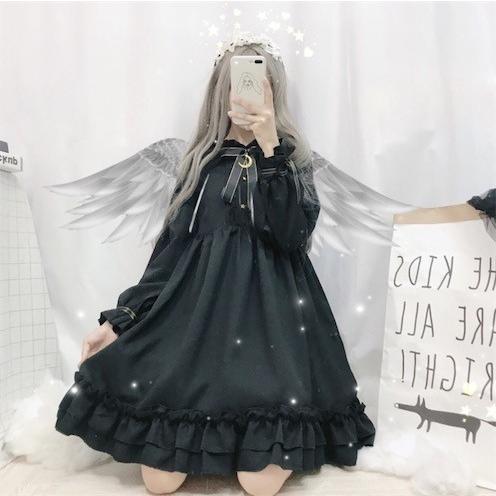 ゴスロリ ロリータファッション ワンピース 黒 ドレス ロリィタ 半袖 長袖 膝丈 Lolita コスプレ 魔女 ゆめかわいい 可愛い フリル リボン 二枚送料無料 Z0711 洋服通販店 通販 Yahoo ショッピング
