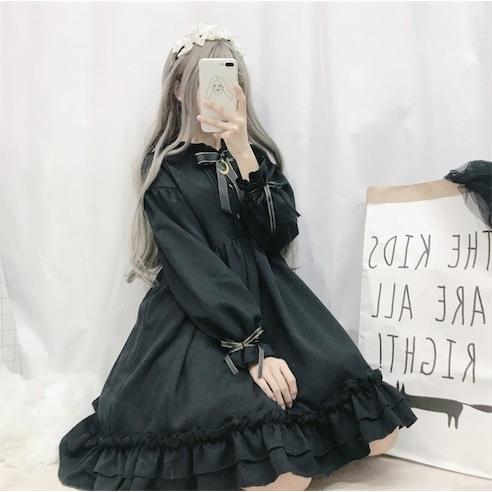 ゴスロリ ロリータファッション ワンピース 黒 ドレス ロリィタ 半袖 長袖 膝丈 Lolita コスプレ 魔女 ゆめかわいい 可愛い フリル リボン 二枚送料無料 Z0711 洋服通販店 通販 Yahoo ショッピング