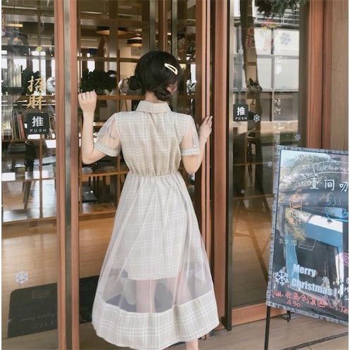 100 品質保証 チュールワンピース 韓国風 森ガール系 シャツワンピース 中空デザイン チェック柄 マキシ丈 半袖 フェアリードレス 普段着 パーティー 二枚送料無料 Aynaelda Com
