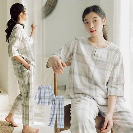 パジャマ レディース チェック柄 ダブルガーゼ パジャマ 可愛い 女性用 寝巻き 春夏 長ズボン 7分袖 綿100 ルームウェア 部屋着 上下2点セット二枚送料無料 Z2134 洋服通販店 通販 Yahoo ショッピング