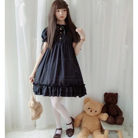 レディースlolitaドレス ロリータワンピース 黒系美少女ワンピース スカラップ二次元ドレス リボン 姉妹友達お揃いドレス 長袖 ショート袖二枚送料無料 4012 通販屋 通販 Yahoo ショッピング