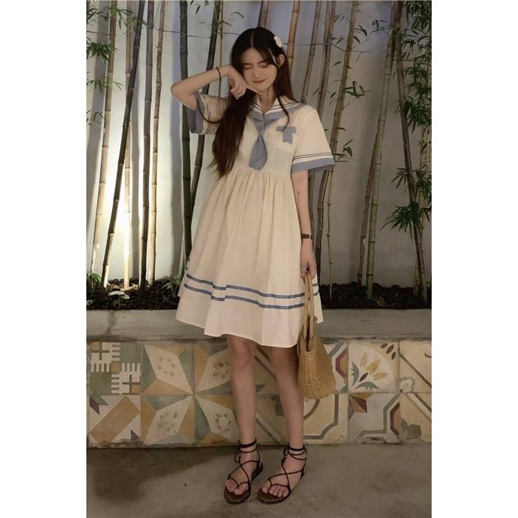 ロリータワンピース 可愛い半袖ワンピース セーラー服 森ガール系セーラー風夏 日常ワンピース 通学コスチューム 日常ワンピース2枚送料無料 4625 通販屋 通販 Yahoo ショッピング