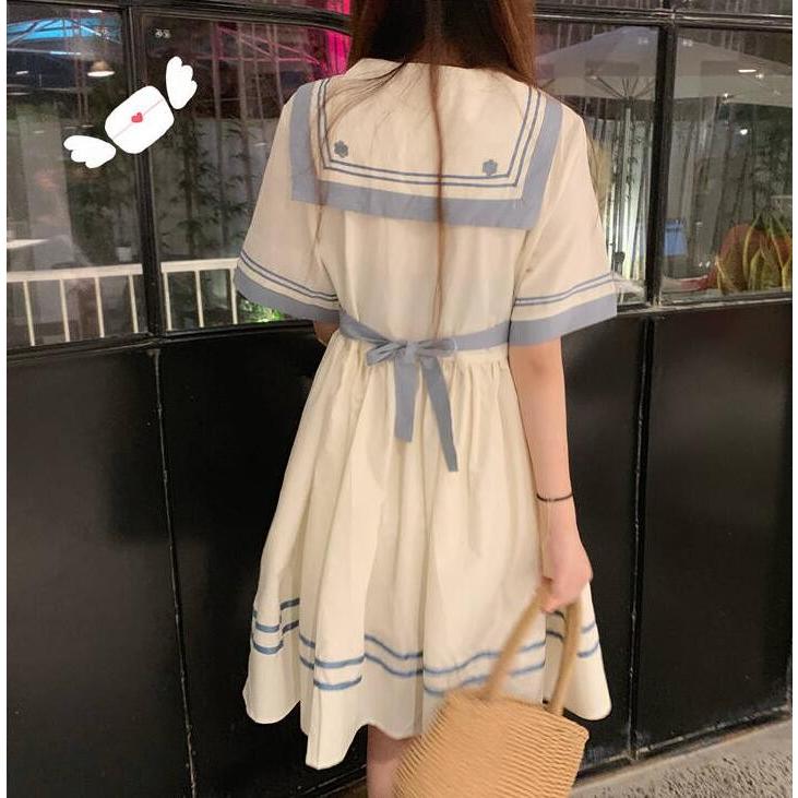 ロリータワンピース 可愛い半袖ワンピース セーラー服 森ガール系セーラー風夏 日常ワンピース 通学コスチューム 日常ワンピース2枚送料無料 4625 通販屋 通販 Yahoo ショッピング