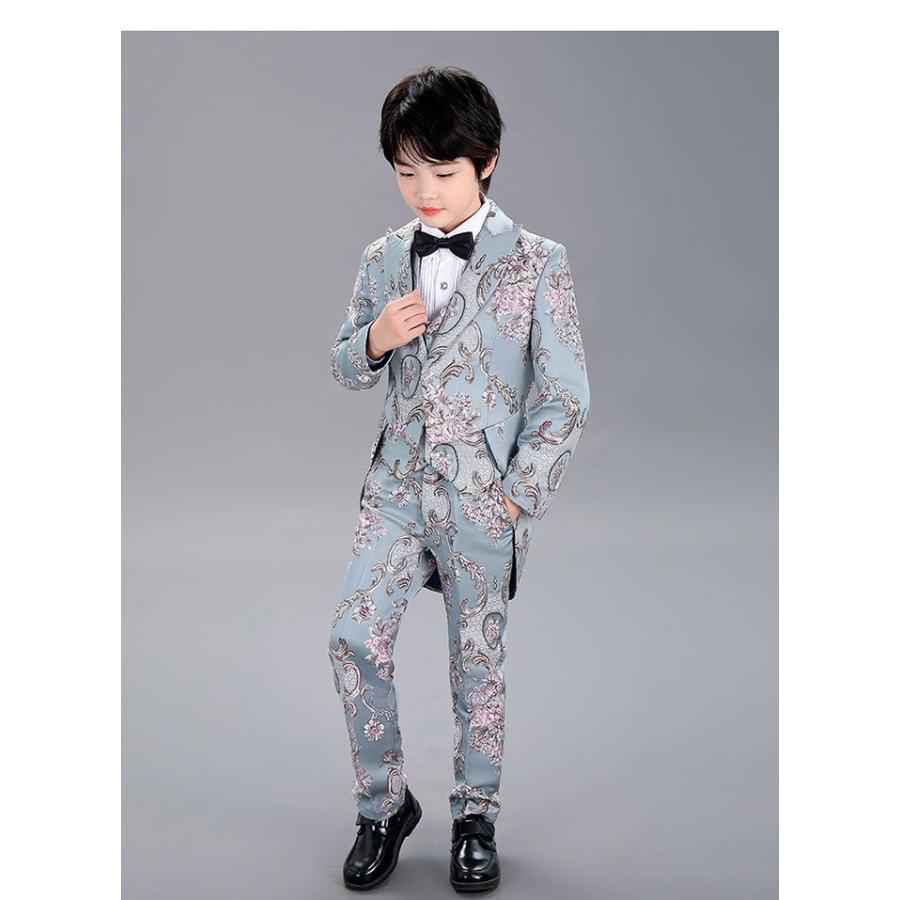 キッズ タキシード 男の子 4点セット 花柄 子供 スーツ 120-170 cm 