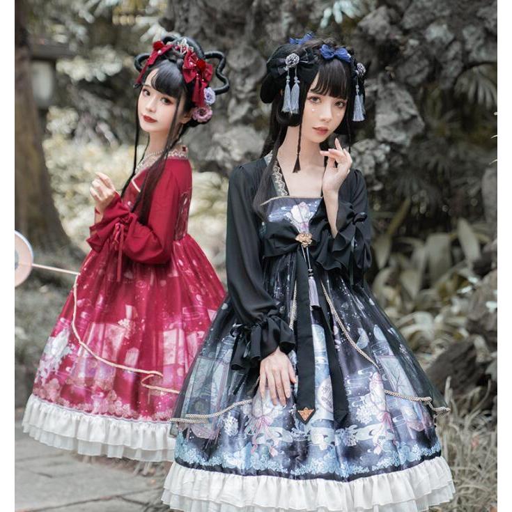 激安ブランド ロリータドレス ミモレ丈ロリータワンピース 長袖 ロング丈ゴスロリ ゴシックお姫系ドレス ボリューム 中華風ロリータドレスコスチューム ２枚送料無料 配送員設置送料無料 Www Gettoknowmontco Com