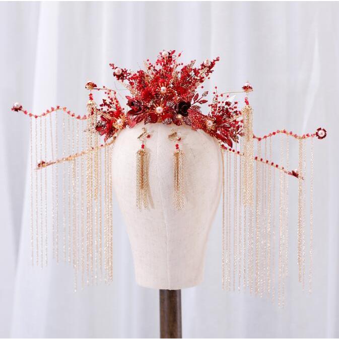 チャイナ風髪飾りセット タッセルティアラ 中国古代宮廷王冠 イヤリングセット 皇后王女風コスプレ道具 漢服唐装用ヘアアクセサリー 舞台ステージグッズ 5434 通販屋 通販 Yahoo ショッピング