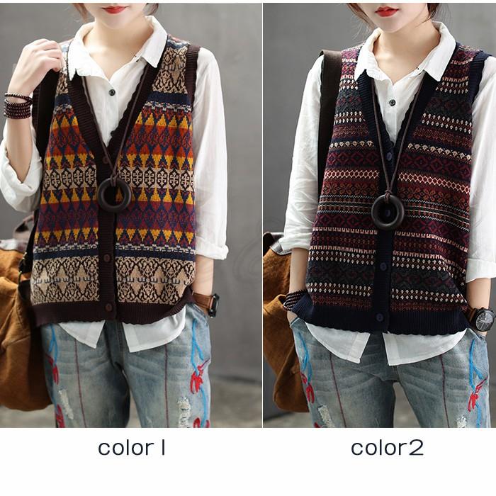 秋新作 ニットベスト レディース Vネック 前開き ノルディック柄 オルテガ柄 チョッキ ショート丈 上品 カジュアル トップス きれいめ 春秋 おしゃれ 送料無料 02a915 Cutecooco 通販 Yahoo ショッピング