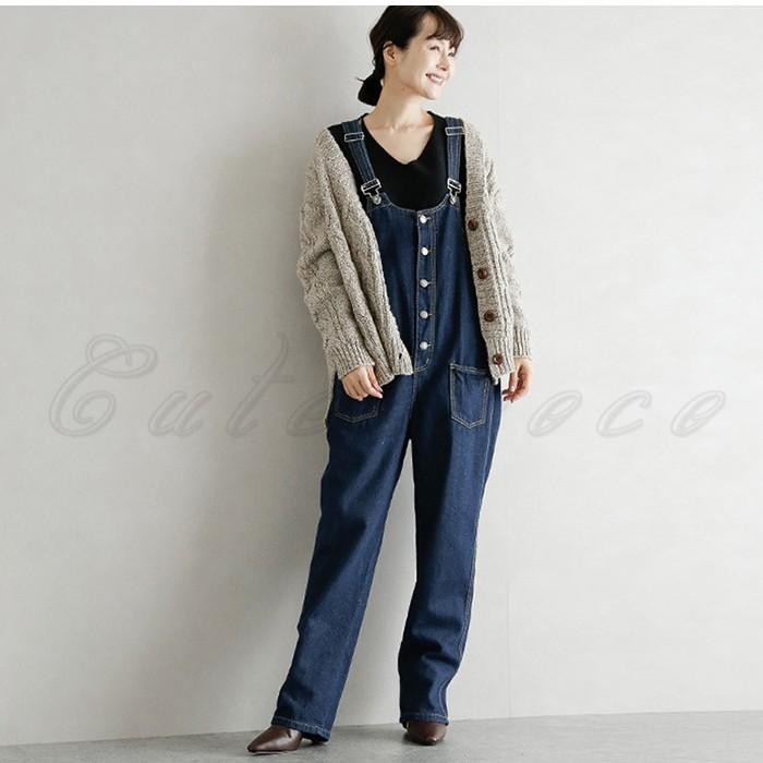 デニムサロペット レディース 無地 ロング丈 オーバーオール ガウチョパンツ 春夏秋 オールインワン ポケット付き きれいめ おしゃれ 送料無料 Cb0044 Cutecooco 通販 Yahoo ショッピング