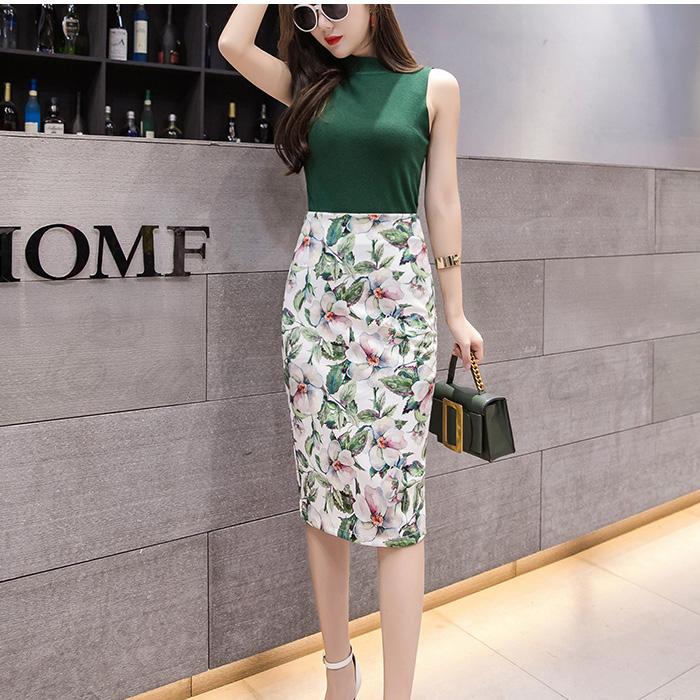 タイトスカート レディース 花柄 プリント 膝丈 膝下 ボトムス