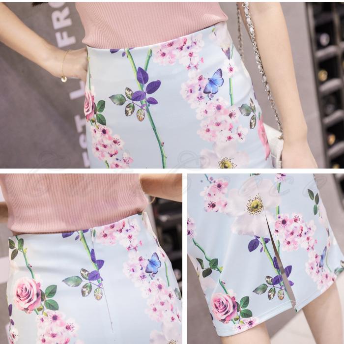 タイトスカート レディース 花柄 プリント 膝丈 膝下 ボトムス