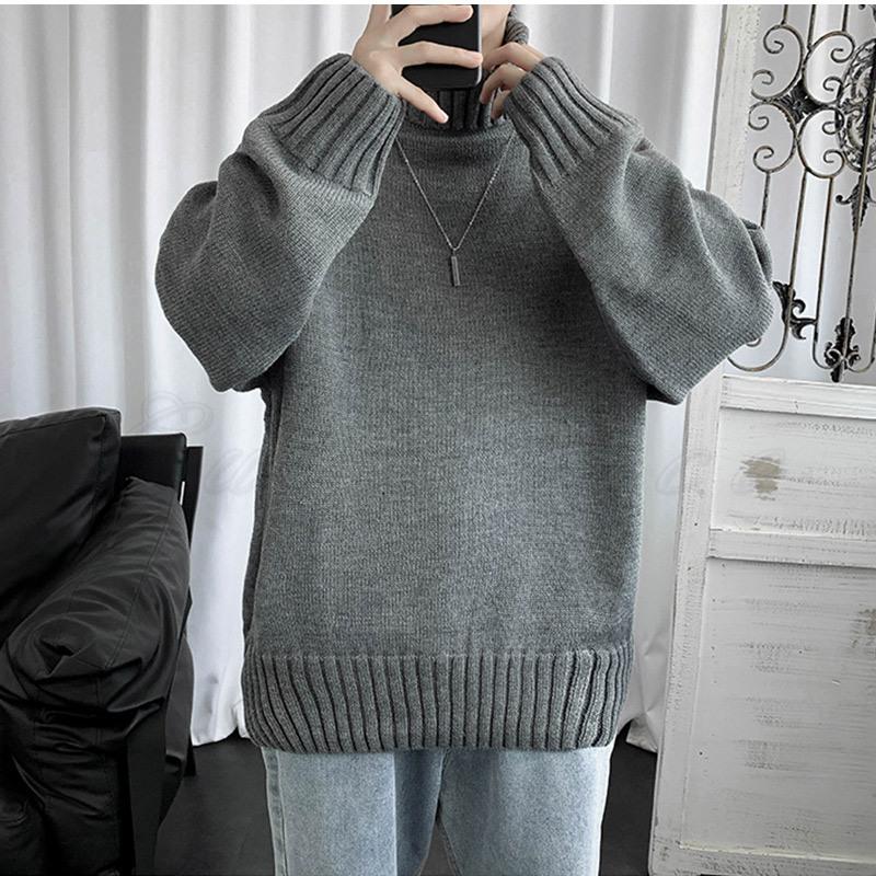 セーター ニット メンズ 長袖 タートルネック プルオーバー 無地 厚手