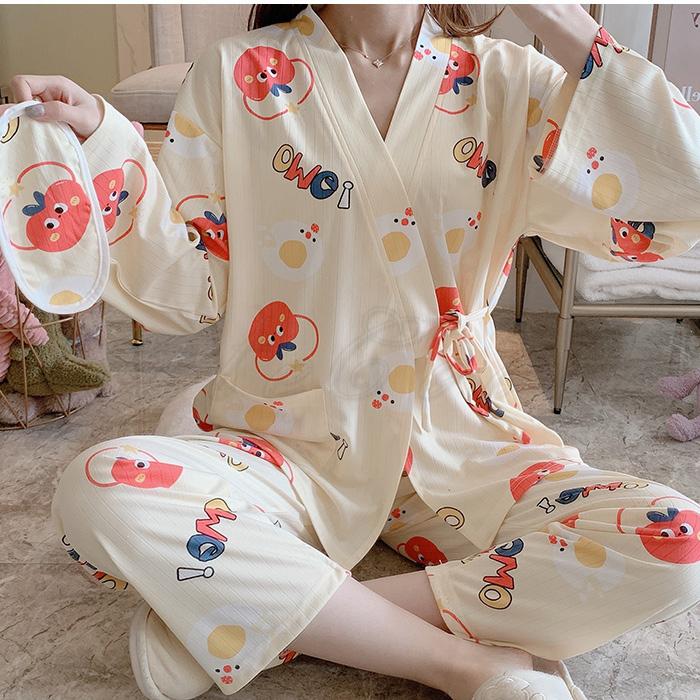 パジャマ レディース 甚平 ルームウェア 寝巻き 長袖 上下セット