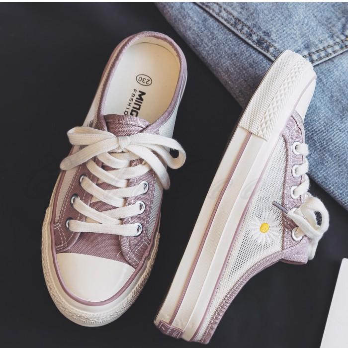 スニーカー レディース メッシュシューズ 花柄 紐 ローカット かかとなし カジュアル 靴 疲れにくい 滑り止め 通勤 通学 きれいめ オシャレ 送料無料 Csh0221 Cutecooco 通販 Yahoo ショッピング