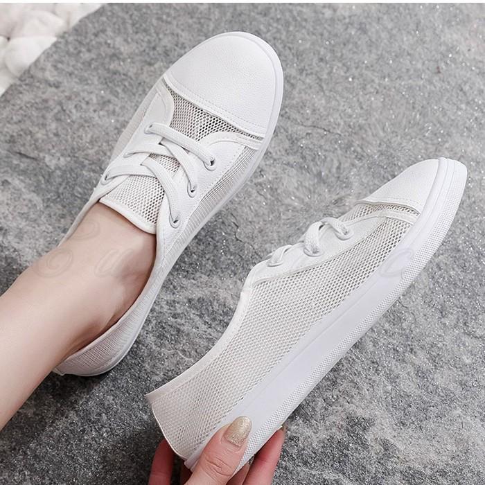 スニーカー レディース メッシュシューズ 無地 紐 通気性 靴 カジュアル 疲れにくい 滑り止め 通勤 通学 きれいめ オシャレ 送料無料 Csh0223 Cutecooco 通販 Yahoo ショッピング
