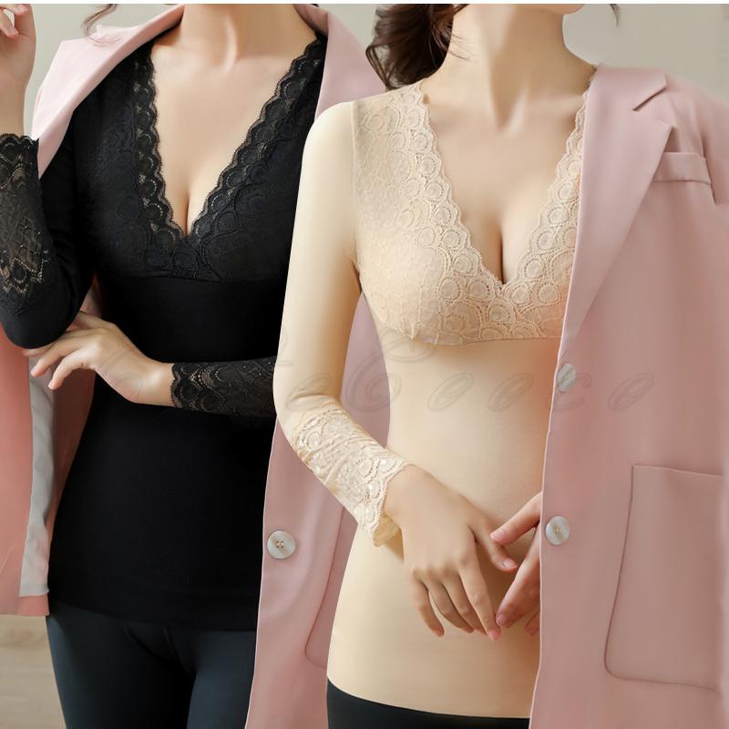 ヒートテック レディース 無地 Vネック レース襟 長袖 トップス カジュアル 裏起毛 インナー セクシー 暖かい 春秋冬 おしゃれ 送料無料 Ct1002 Cutecooco 通販 Yahoo ショッピング