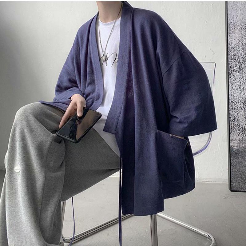 羽織 着物カーディガン メンズ アウター 開襟シャツ 綿麻 無地