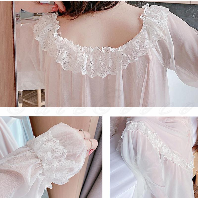 ネグリジェ レディース ワンピース レース お姫様 ロング丈 フリル裾