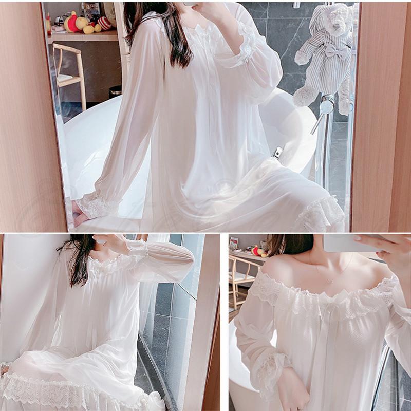 ネグリジェ レディース ワンピース レース お姫様 ロング丈 フリル裾