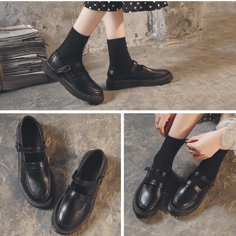 ロリータ風靴 レディース ローファー ストラップ 無地 靴