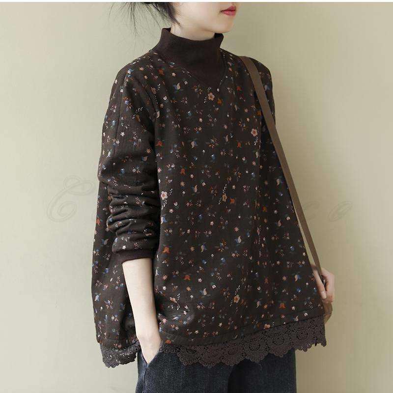 トレーナー レディース Tシャツ ハイネック 花柄 長袖 トップス