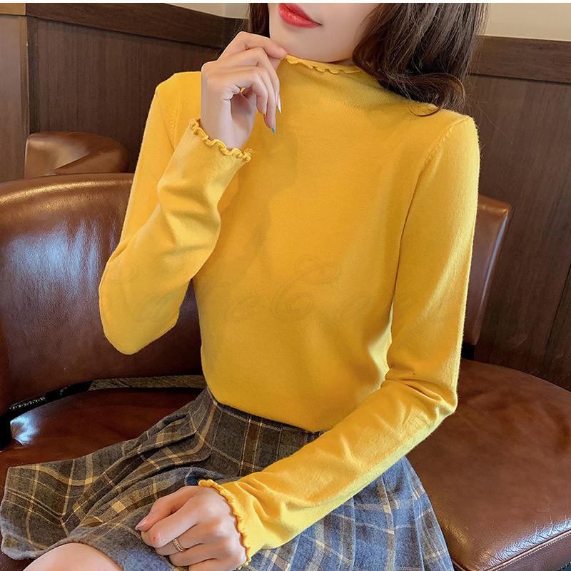 Tシャツ レディース インナー 無地 薄いボア付き ハイネック フリル