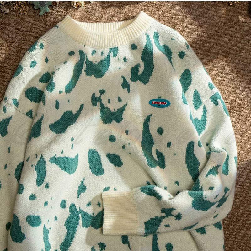 ニットセーター レディース インナー パンダ柄 グルーネック