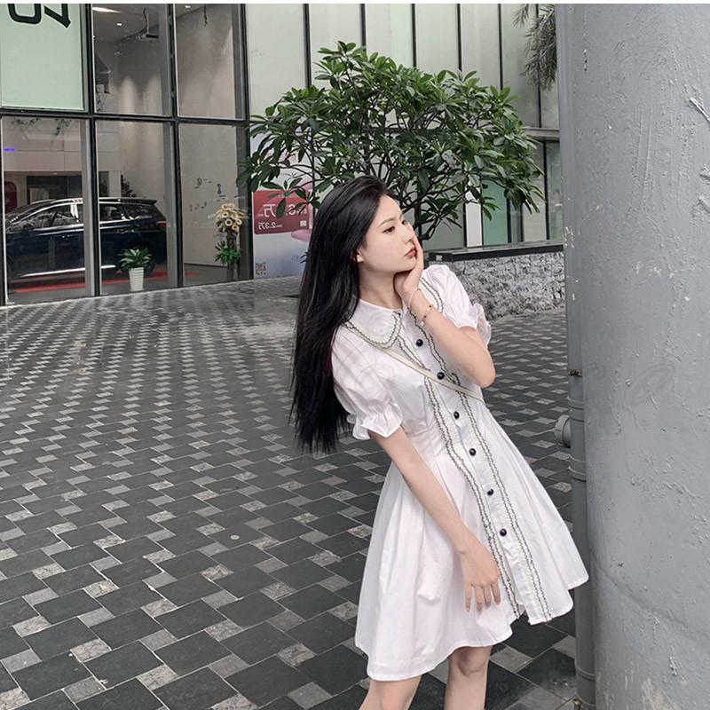 美品✨ アニュアンス ギャザーフレアミニワンピース 白 F シャツ風