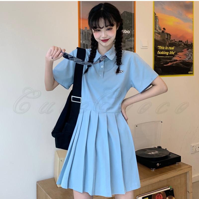 シャツワンピース レディース 半袖 ミニ丈 プリーツ ネクタイ