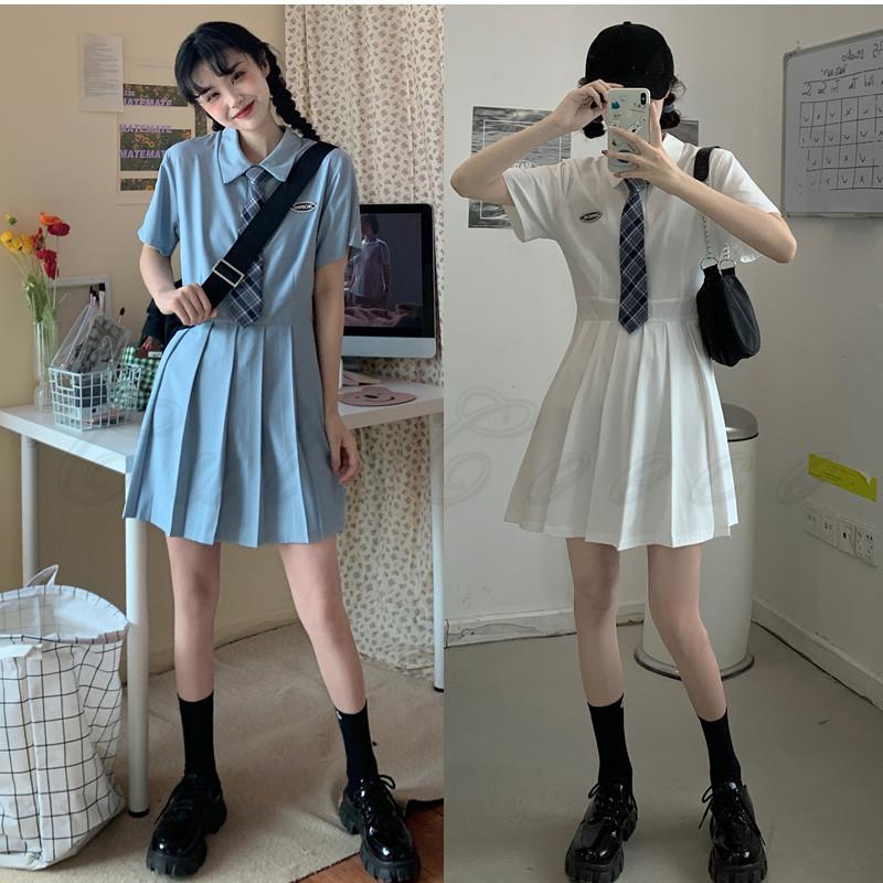 シャツワンピース プリーツスカート 半袖 ミニ丈 韓国 L3361 シャツワンピース レディース 半袖 ミニ丈 プリーツ ネクタイ