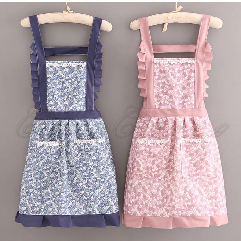 エプロン レディース 花柄 H型 フリル 保育士 業務用 家事 料理教室