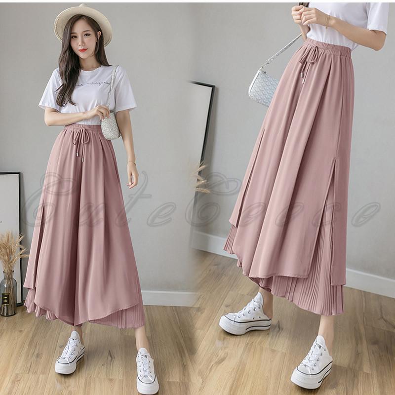 マキシ丈 シフォン ガウチョパンツ ワイドパンツ スカンツ ピンク Xl Nuukhjytep その他 Peeblesplants Co Za