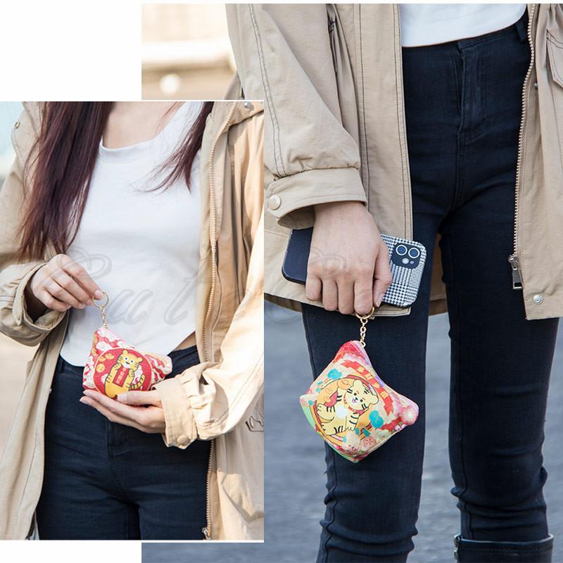 ミニ財布 レデイース コインケース 虎柄 ジッパー式 キーリング