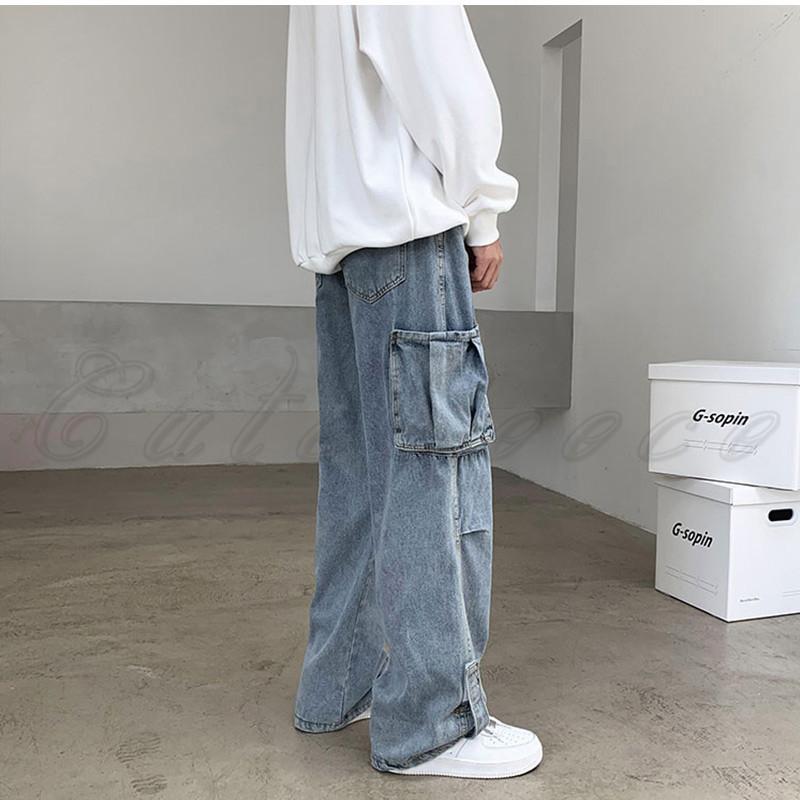 デニムパンツ メンズ ワイドパンツ 無地 ストレート ロング丈 ボトムス カジュアル ポケット付き ゆったり 履きやすい シンプル 春秋 おしゃれ 送料無料 C22gb0024 Cutecooco 通販 Yahoo ショッピング