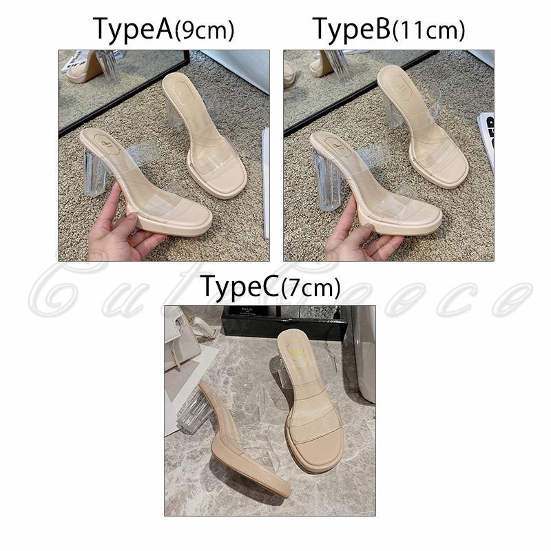 ミュール レディース サンダル ハイヒール ローヒール クリア