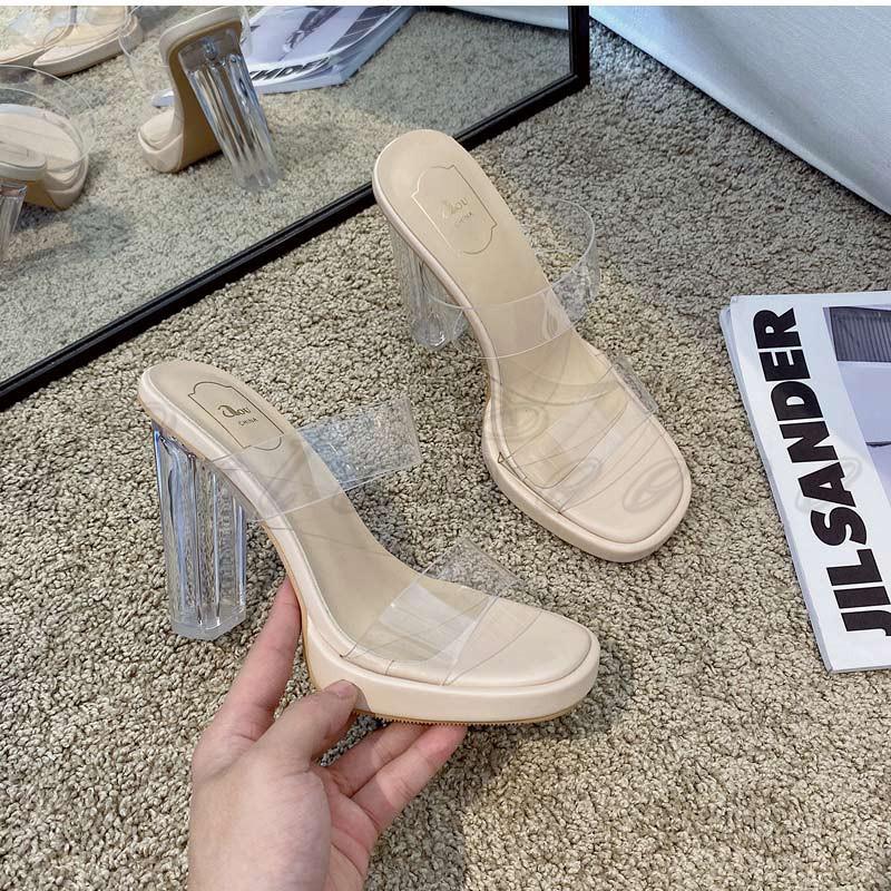 a*n様 【美品】グラデーションクリアヒールサンダル　透明ヒールミュールパンプス ミュール レディース サンダル ハイヒール ローヒール クリア