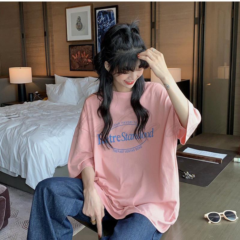 半袖Tシャツ レディース カットソー 英字プリント ラウンドネック 薄手