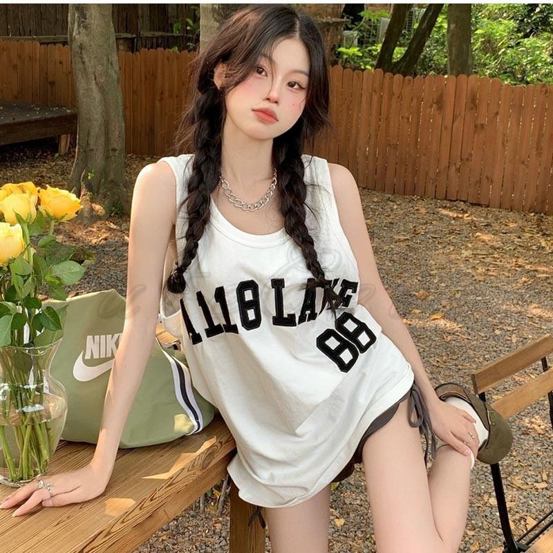 タンクトップ レディース Tシャツ ノースリーブ 英字プリント ゆったり 
