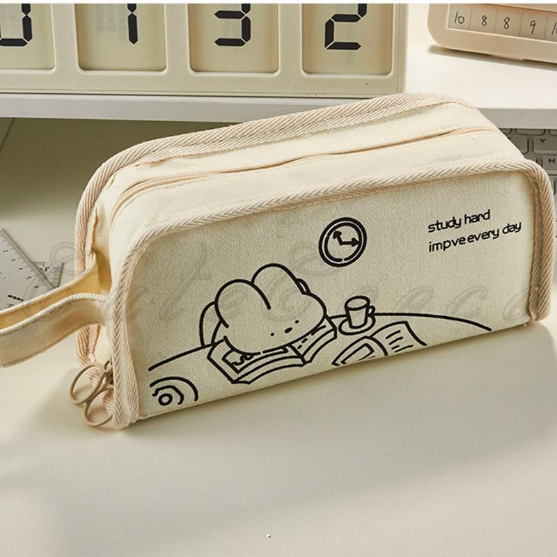 ペンケース 白 シンプル 大容量 多機能 可愛い 透明 布 オシャレ 筆記