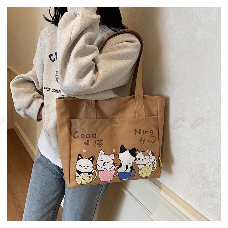 猫柄 大容量 キャンバス布 トートバッグ カジュアルトート 
