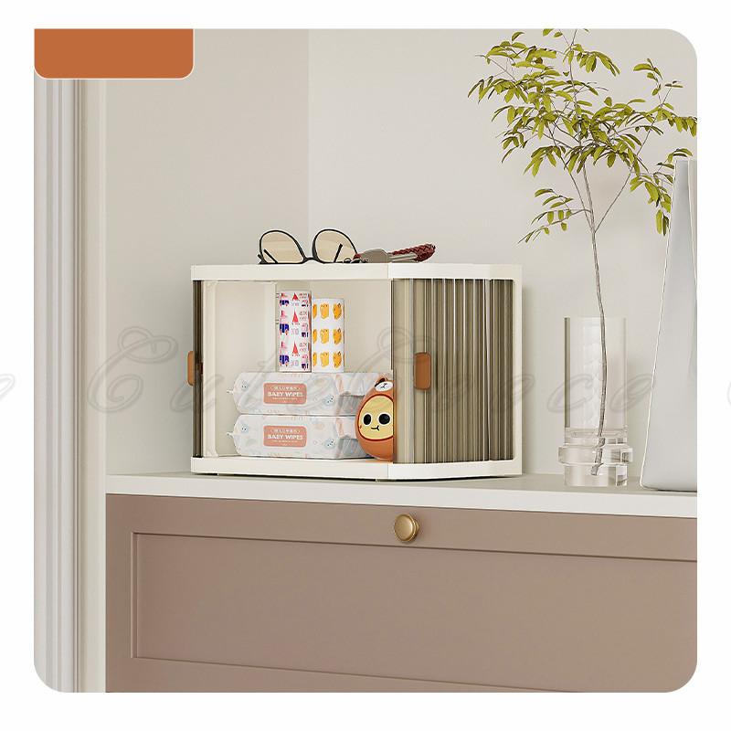 収納ボックス 卓上 キャビネット 折り畳み 両開きドア じゃばら扉