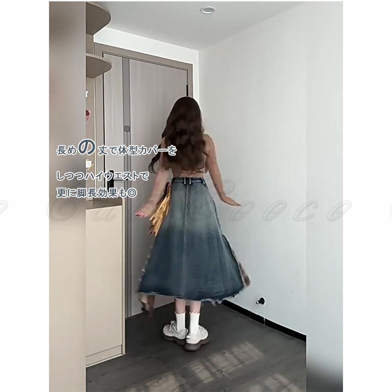 デニムスカート ロングスカート アシンメトリー チェック柄