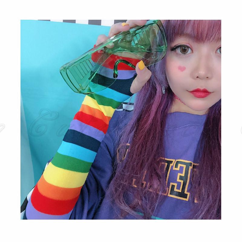 カラフル ボーダー柄 アームカバー ゴシック 指だし 原宿 y2k ギャル