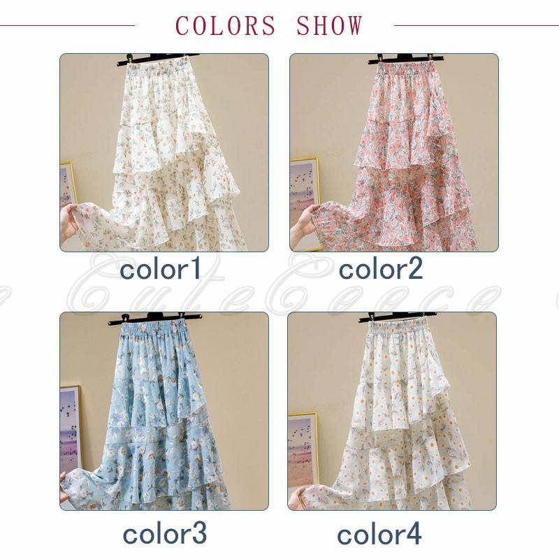 花柄 フレアスカート シフォン ティーアドスカート レディース ロング