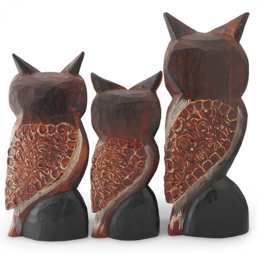 フクロウ 置物 木彫り お願い ふくろう 三羽セット 特大 不苦労 縁起物 開運招福 ギフト お祝い 記念品 バリ島 アジア雑貨 アクセサリーと雑貨キュートマニア 通販 Yahoo ショッピング