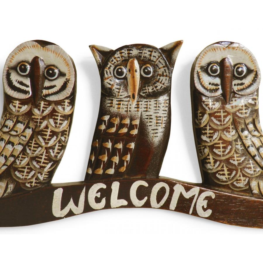 木彫りフクロウ ウェルカムプレート 木彫りフクロウ ウェルカム