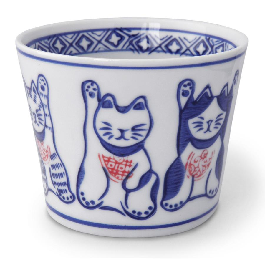 招き猫 そば猪口 猫柄 染付 陶器 単品販売(オリジナル説明書付き 金運