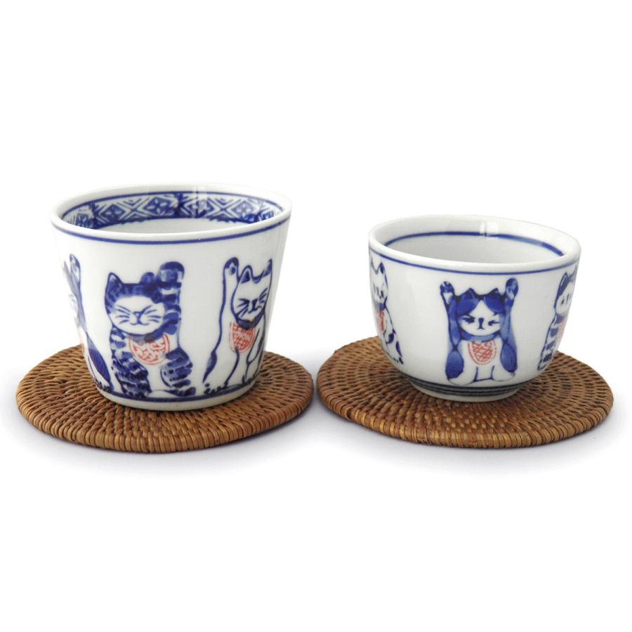 招き猫 そば猪口 猫柄 染付 陶器 単品販売(オリジナル説明書付き 金運