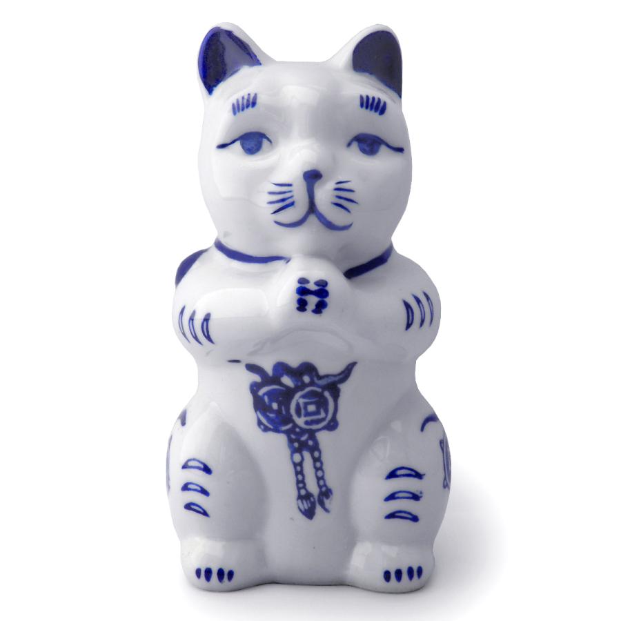 招き猫 3点セット 染付 陶器 置物 猫 縁起物 金運 合格祈願 商売繁盛